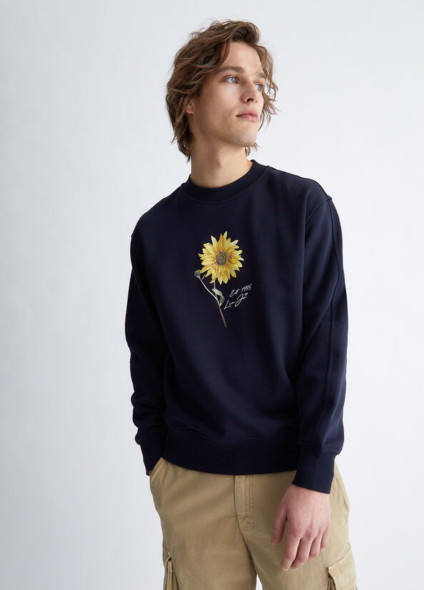 Chandails Liu Jo With Sunflower Print Homme Bleu Foncé | GSH-968275