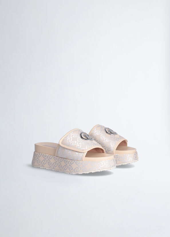 Chaussures Plates Liu Jo Monogram Femme Beige | EIK-850194