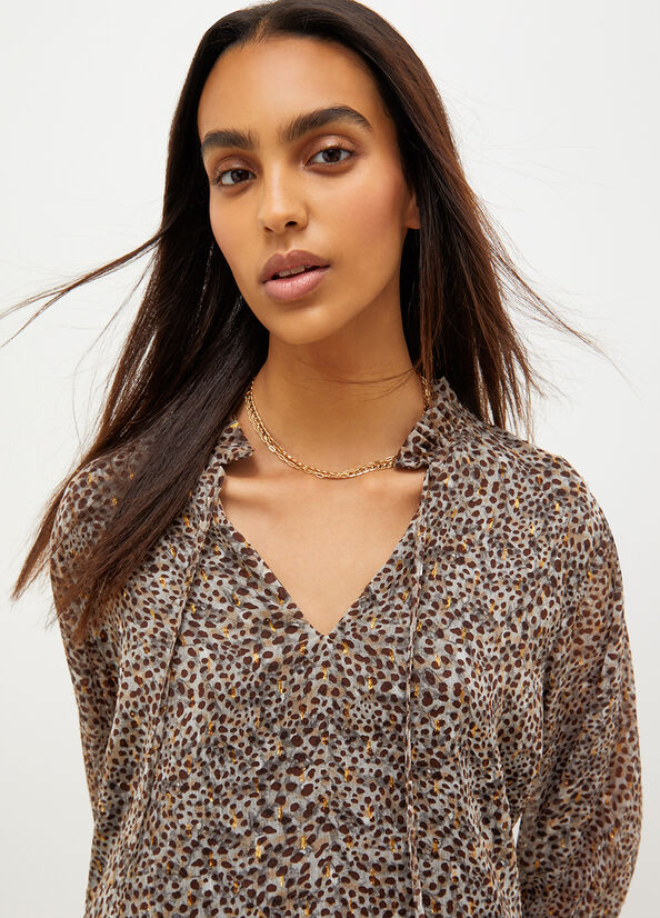 Chemises Liu Jo Animal-Print Crepon Blouse Femme Multicolore | WMA-781240