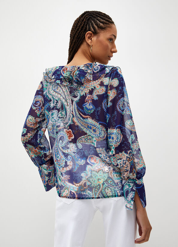 Chemises Liu Jo Blouse With Paisley Print Femme Bleu | YSL-098462