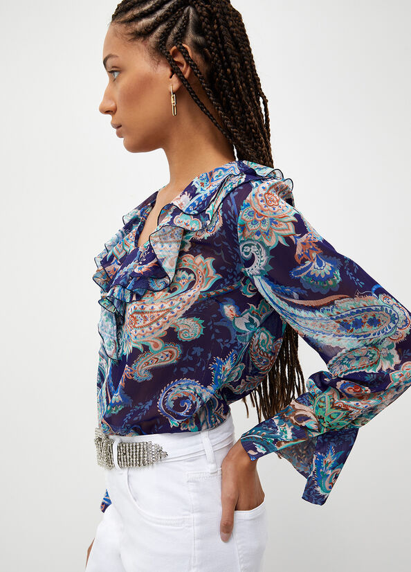 Chemises Liu Jo Blouse With Paisley Print Femme Bleu | YSL-098462