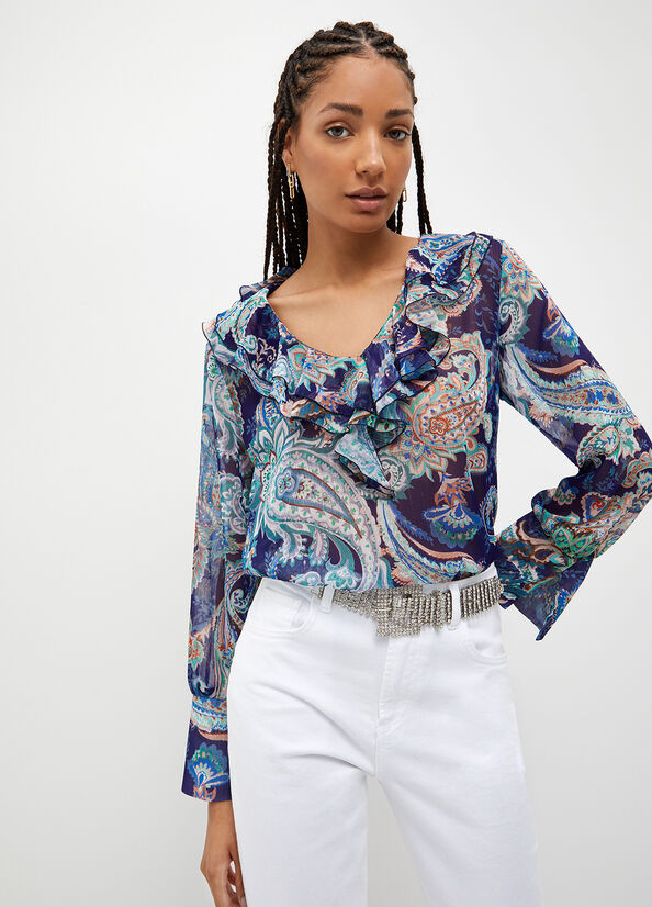 Chemises Liu Jo Blouse With Paisley Print Femme Bleu | YSL-098462