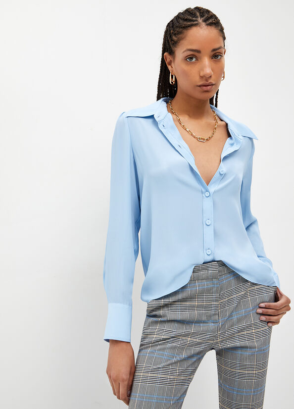 Chemises Liu Jo Crepe De Chine Femme Bleu Clair | JYN-682345