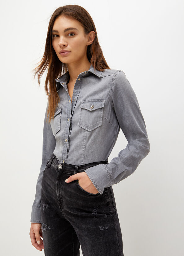 Chemises Liu Jo Denim Femme Grise | RVJ-850729