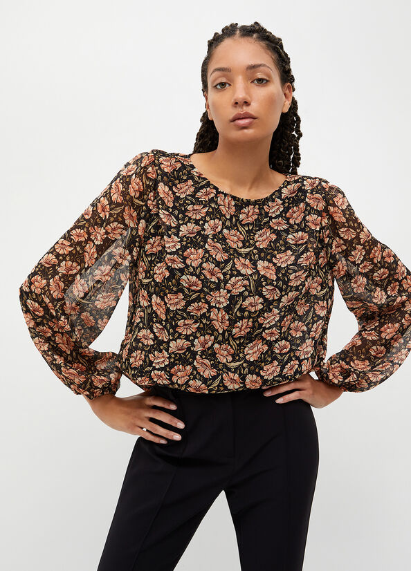 Chemises Liu Jo Eco-Friendly Floral Blouse Femme Noir | AUJ-075641