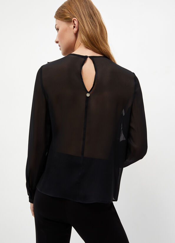 Chemises Liu Jo Georgette Blouse Femme Noir | YNG-235087