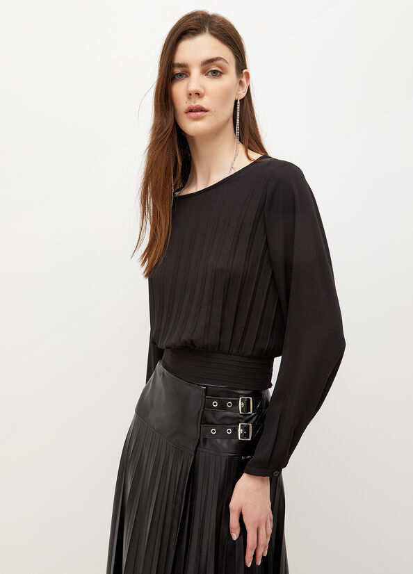 Chemises Liu Jo Plissé Blouse Femme Noir | NSC-632875