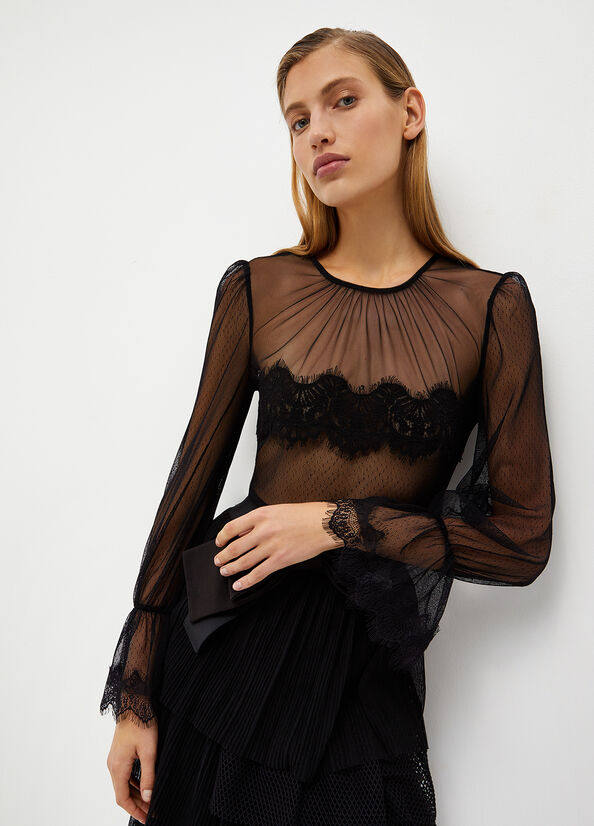 Chemises Liu Jo Plumetis Tulle Femme Noir | BXI-208157