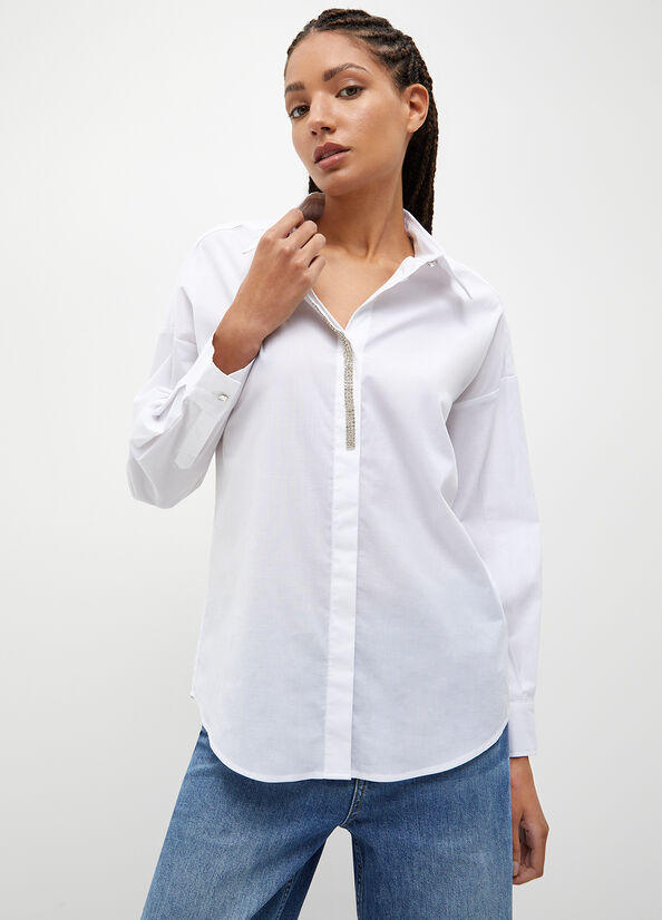 Chemises Liu Jo Rayé Poplin Femme Blanche | GMZ-084153