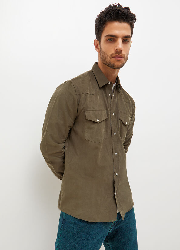 Chemises Liu Jo Regular Fit Corduroy Homme Vert | HWQ-812903