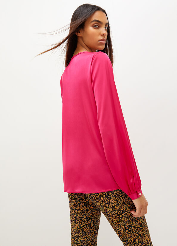 Chemises Liu Jo Satin Blouse With Jewel Logo Femme Fushia | QHO-908361