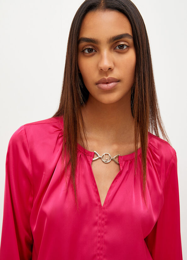 Chemises Liu Jo Satin Blouse With Jewel Logo Femme Fushia | QHO-908361