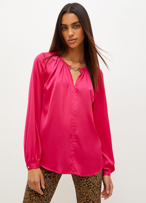 Chemises Liu Jo Satin Blouse With Jewel Logo Femme Fushia | QHO-908361