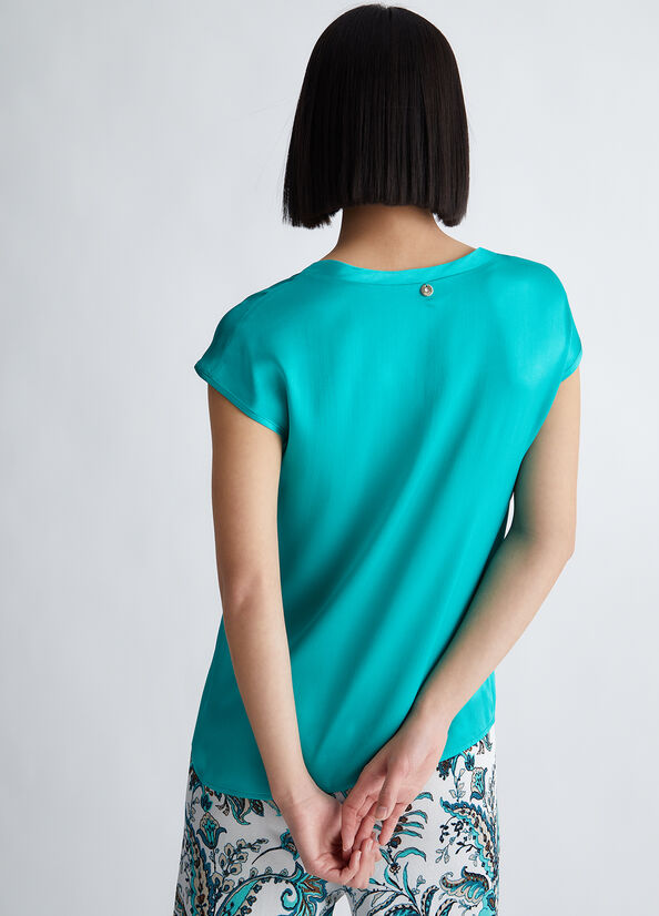 Chemises Liu Jo Silk Blend Blouse Femme Turquoise Clair | UOW-705618