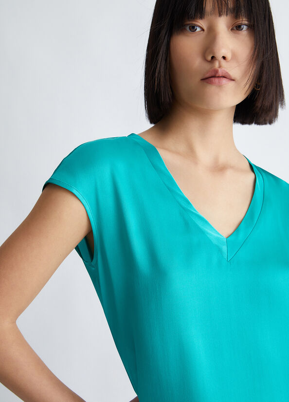 Chemises Liu Jo Silk Blend Blouse Femme Turquoise Clair | UOW-705618