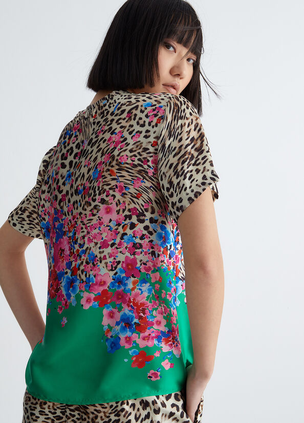 Chemises Liu Jo With Floral Animal-Print Femme Vert | KZR-975401