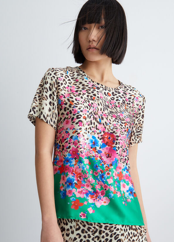 Chemises Liu Jo With Floral Animal-Print Femme Vert | KZR-975401