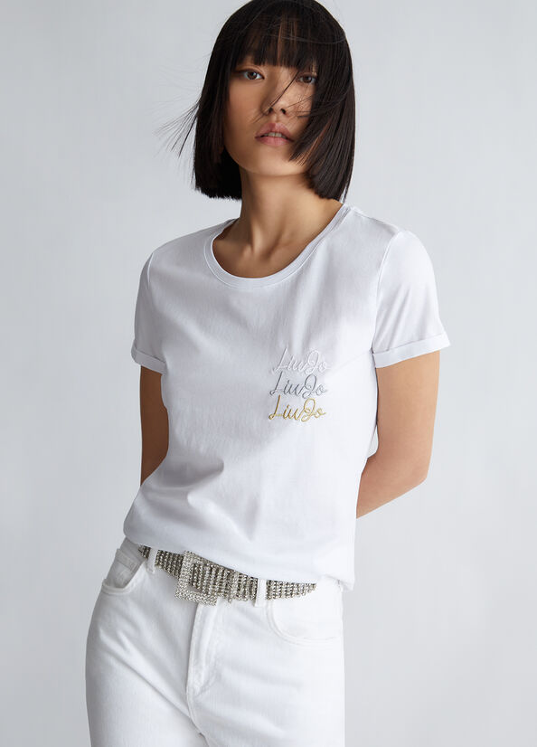 Hauts Liu Jo Coton With Logo Femme Blanche | BMA-713802