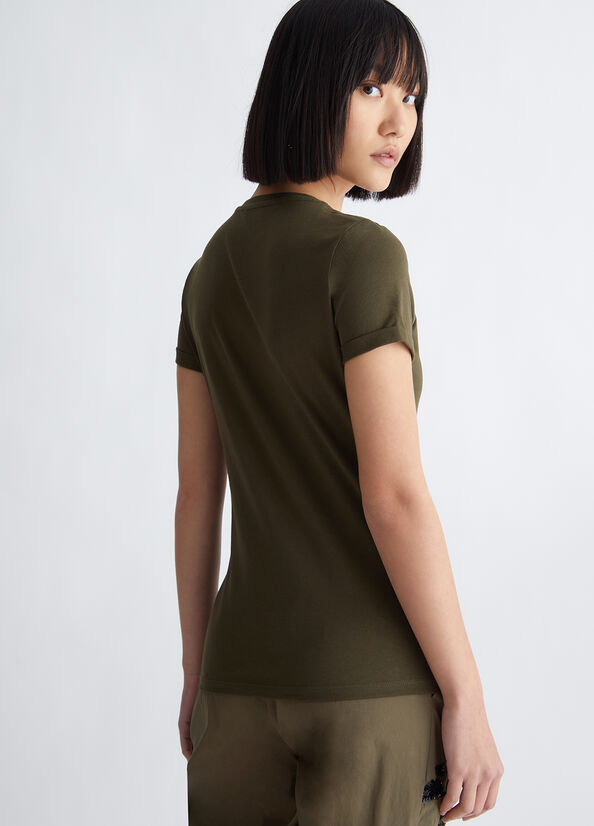 Hauts Liu Jo Coton With Logo Femme Vert Olive | LRB-046397