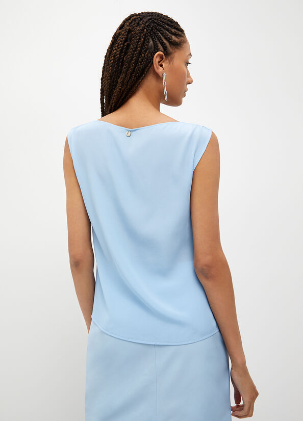 Hauts Liu Jo Crepe De Chine Femme Bleu Clair | VAY-483507