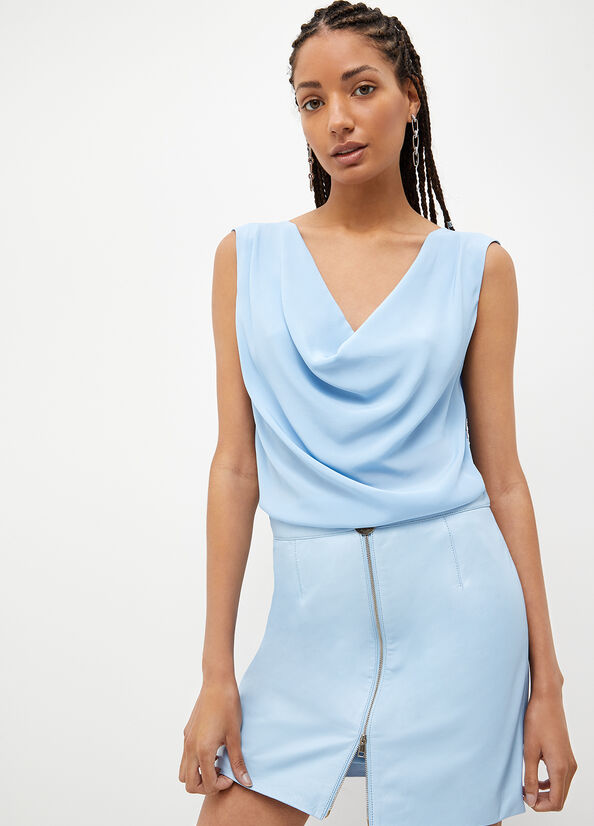 Hauts Liu Jo Crepe De Chine Femme Bleu Clair | VAY-483507