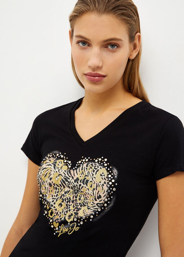 Hauts Liu Jo With Wild Heart Print Femme Noir | XDI-954863