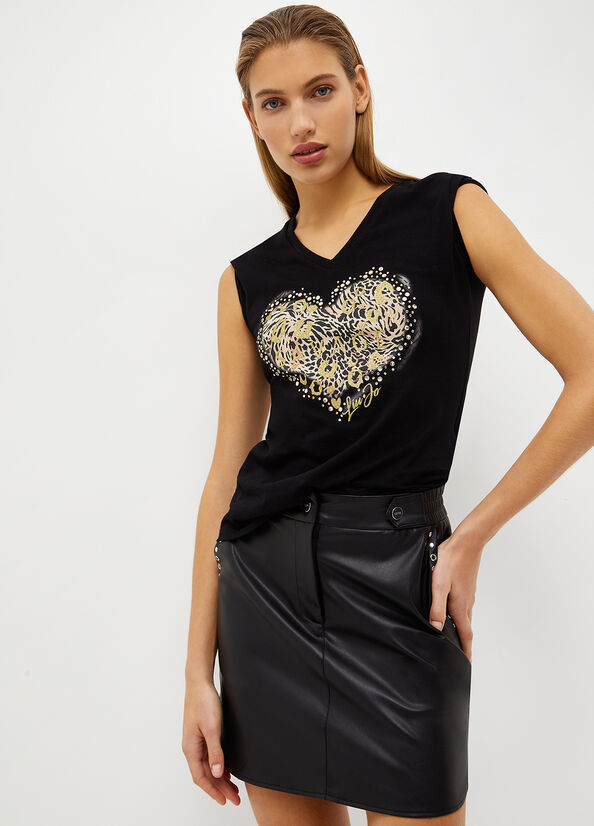 Hauts Liu Jo With Wild Heart Print Femme Noir | XDI-954863