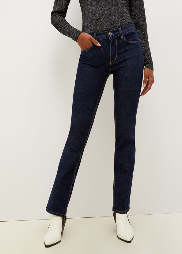 Jean Droit Liu Jo Bottom Up In Stretch Denim Femme Bleu | DEQ-674230