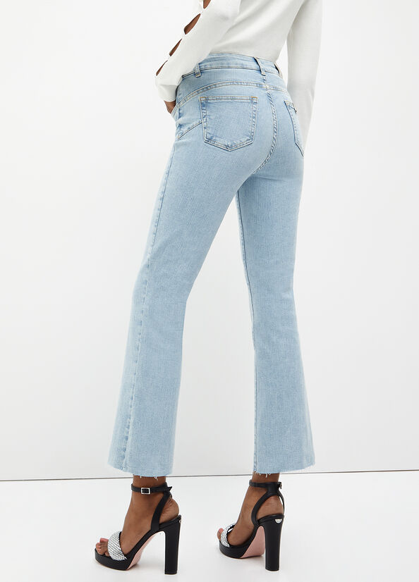 Jean Droit Liu Jo Cropped Bottom Up Femme Bleu Clair | JNP-826749