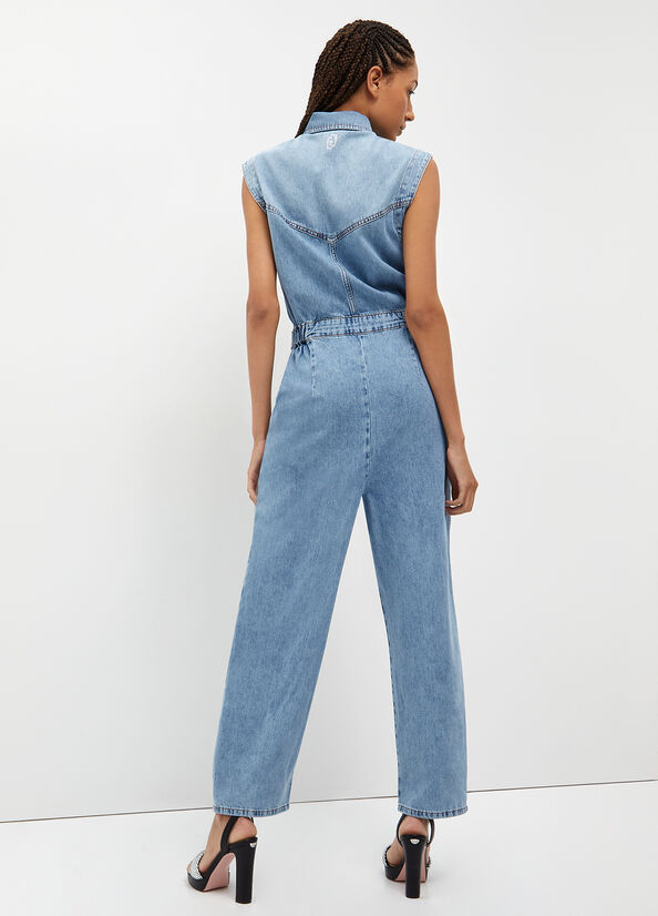 Jean Droit Liu Jo Denim Jumpsuit Femme Bleu | GOZ-523408