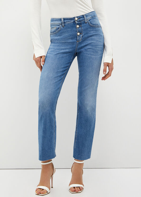 Jean Droit Liu Jo Eco-Friendly Cropped Femme Lavage Bleu | NMH-972415