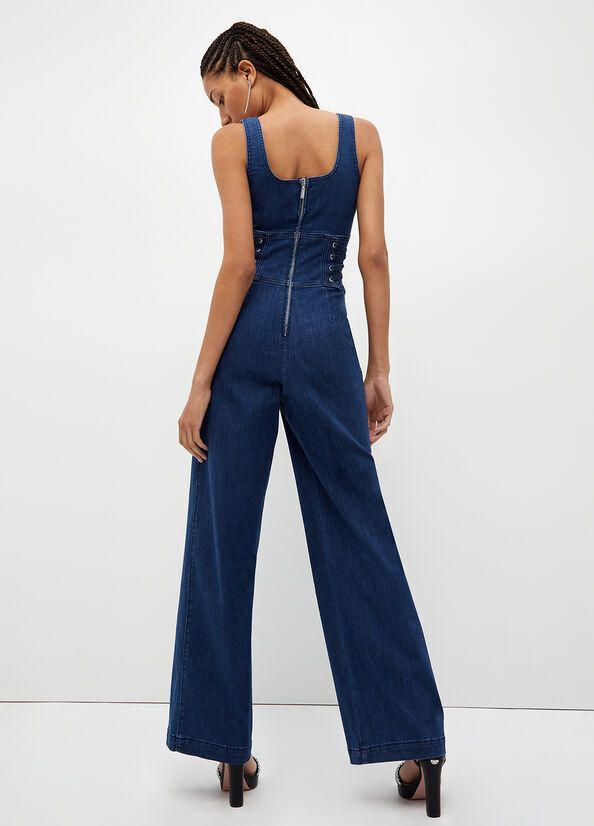 Jean Droit Liu Jo Stretch Denim Jumpsuit Femme Bleu | XZI-584270