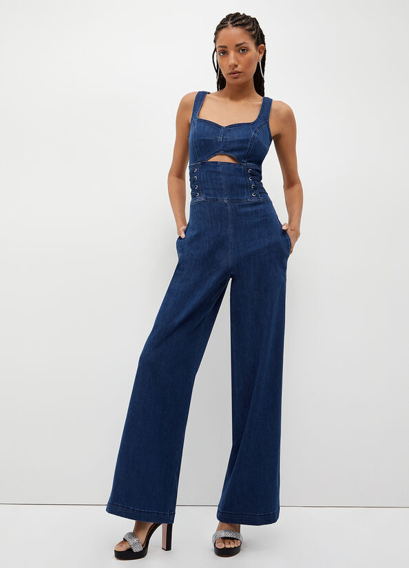 Jean Droit Liu Jo Stretch Denim Jumpsuit Femme Bleu | XZI-584270