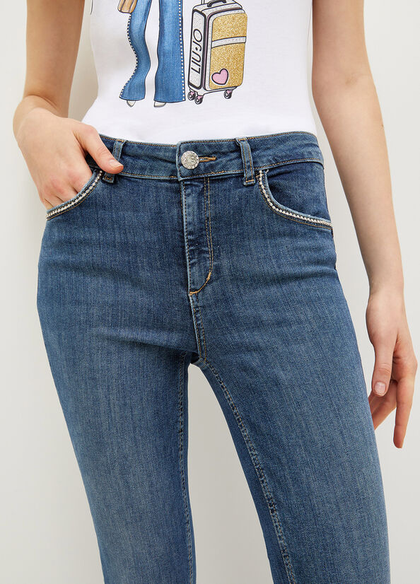 Jean Skinny Liu Jo Bottom Up With Gemstones Femme Bleu | BHZ-635489