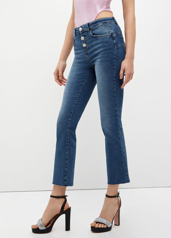 Jean Skinny Liu Jo Cropped Bottom Up Femme Bleu Foncé | LIU-586237