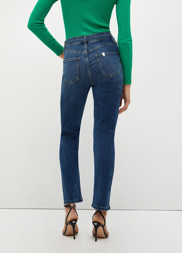 Jean Slim Liu Jo Cropped Bottom Up Femme Bleu Foncé | CQG-128356