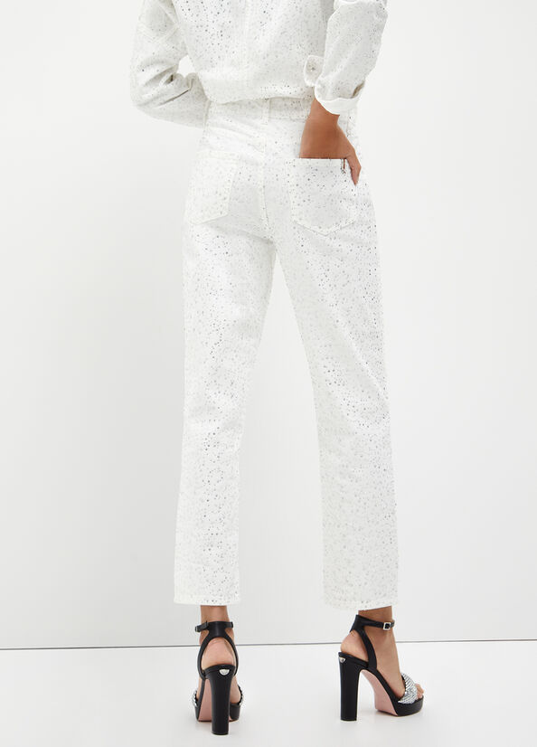 Jean Slim Liu Jo Cropped With Diamantés Femme Blanche | NLI-341028