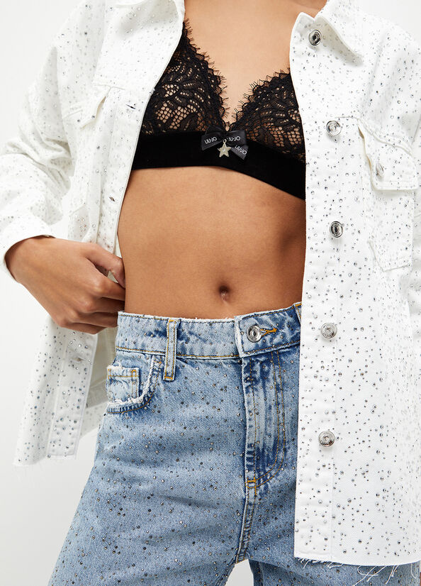 Jean Slim Liu Jo Cropped With Diamantés Femme Bleu | TNS-105782