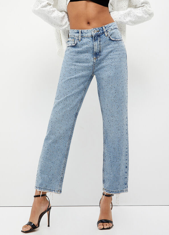 Jean Slim Liu Jo Cropped With Diamantés Femme Bleu | TNS-105782