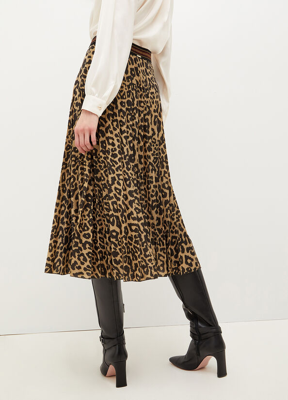 Jupe Liu Jo Animal Print Plissé Femme Marron | FIC-164539