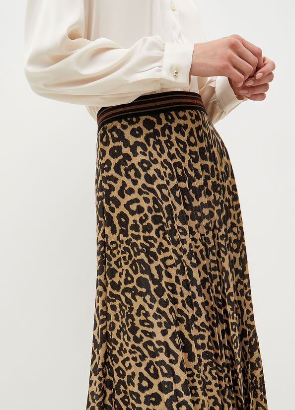 Jupe Liu Jo Animal Print Plissé Femme Marron | FIC-164539