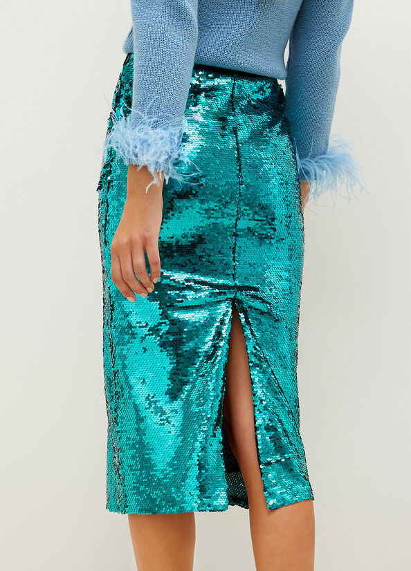 Jupe Liu Jo Midi With Sequins Femme Vert | YID-243591