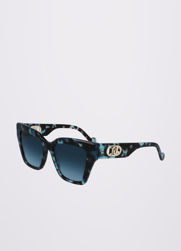 Lunettes de Soleil Liu Jo Rectangular Femme Turquoise | CQP-932580