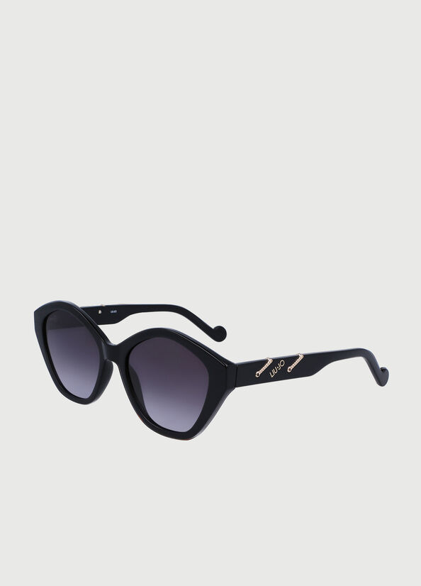 Lunettes de Soleil Liu Jo With Jewel Chains Femme Noir | GCX-159360