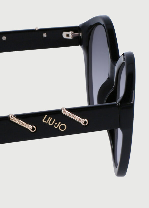 Lunettes de Soleil Liu Jo With Jewel Chains Femme Noir | GCX-159360