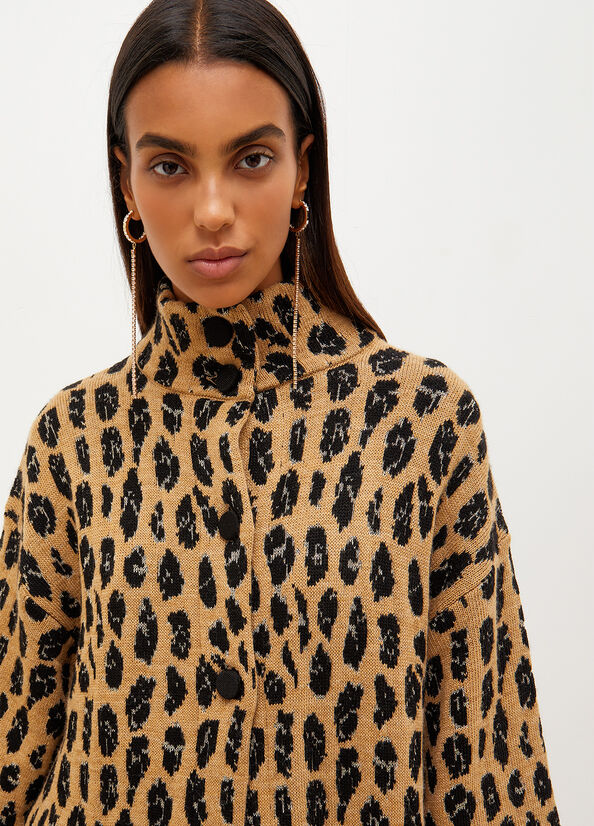 Manteaux Liu Jo Animal-Print Knit Femme Marron | QSU-859340