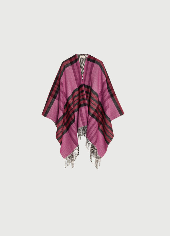 Manteaux Liu Jo Check And Houndstooth Poncho Femme Fushia | FMR-570932