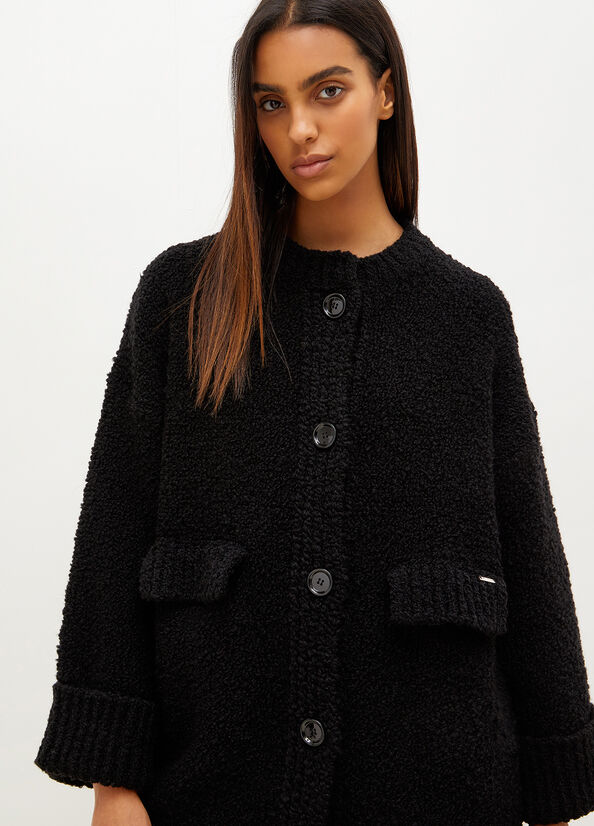 Manteaux Liu Jo Laine And Alpaca Knit Femme Noir | SQB-209146