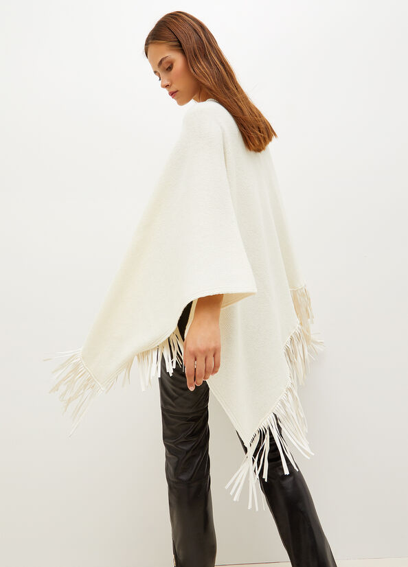 Manteaux Liu Jo Poncho With Fringes Femme Blanche | RIH-839607