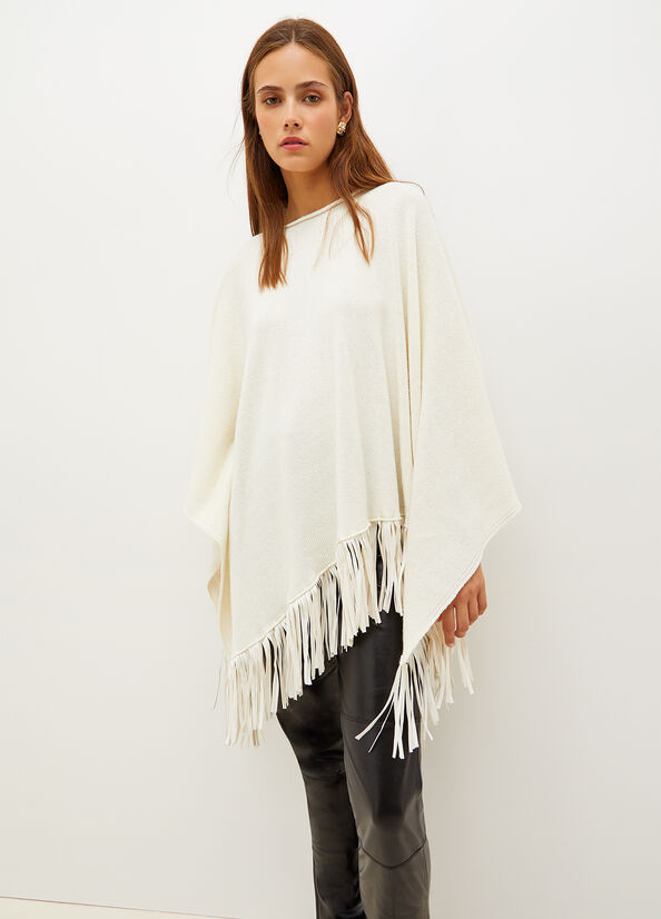 Manteaux Liu Jo Poncho With Fringes Femme Blanche | RIH-839607